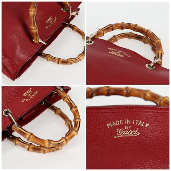 GUCCI Bamboo Hand Bag Leather 2way Red Gold 323660 Auth 125733 - Picture 16 of 16